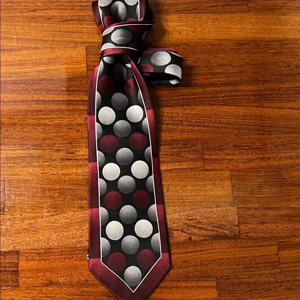 Valentino Black, Burgundy & Gray Polka Dot Silk Tie